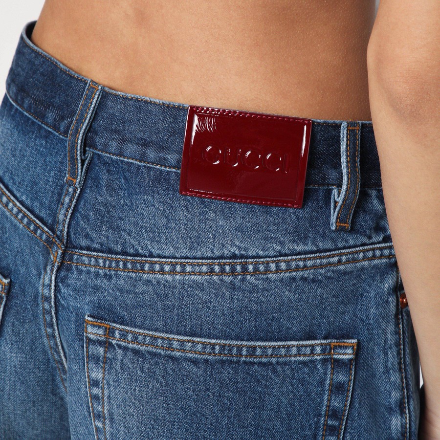 GUCCI Two-tone wide-leg jeans with stone-washed treatment