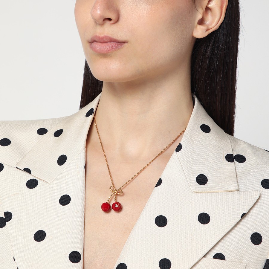 ★送関込み★ Valentino Cherryfic l And Enamel Necklace Chez Valentino Cherryfic Metal And Enamel Necklace for Woman