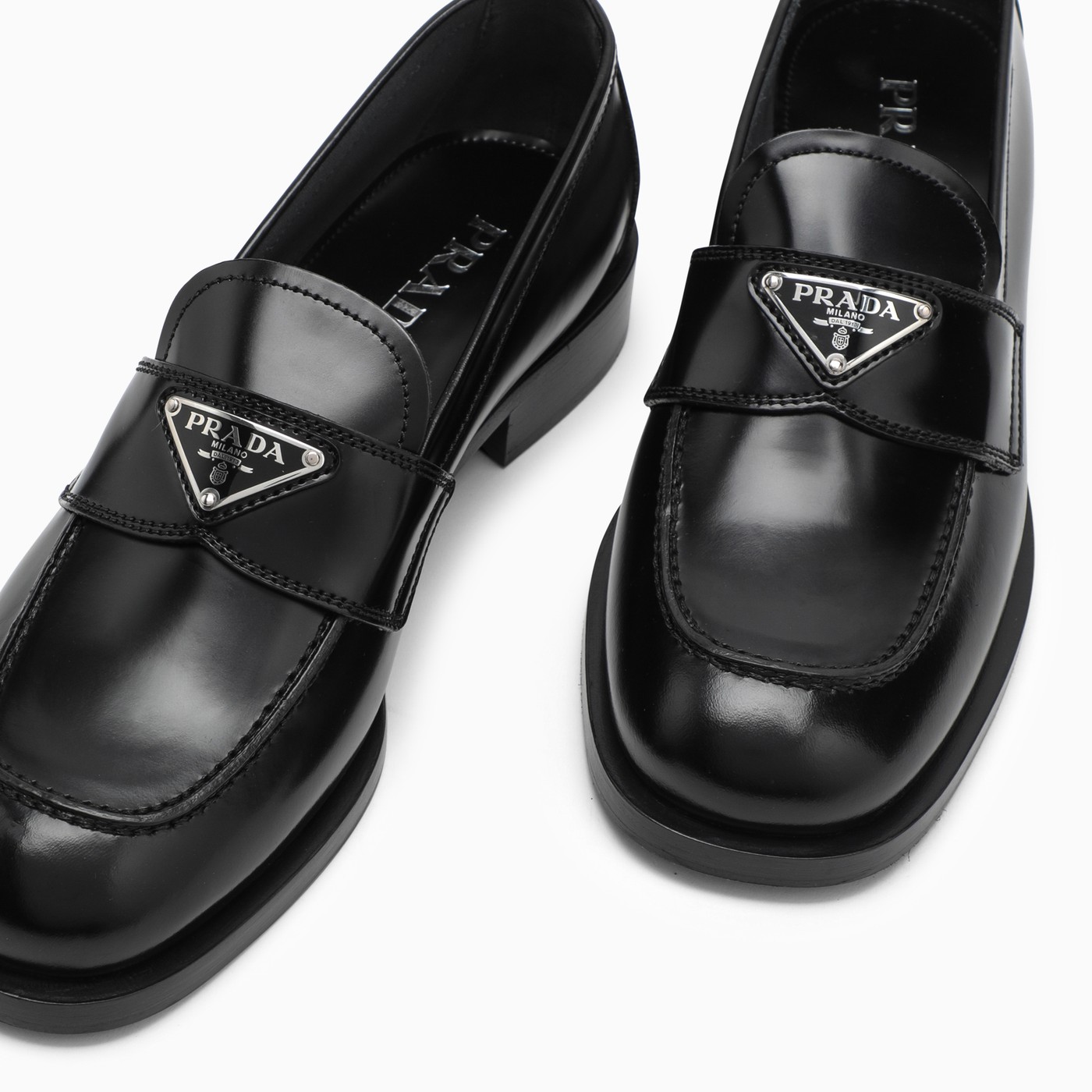 Prada Black brushed leather loafers TheDoubleF