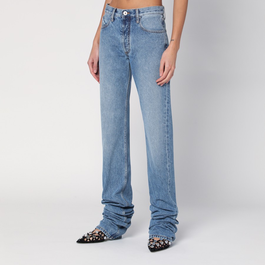 The Attico Sky blue jeans with long leg curled at the hem
