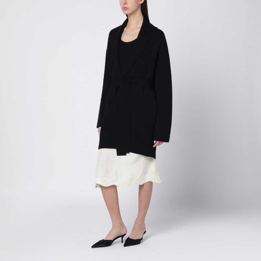 TOTEME Black wool cardigan sweater with lapels | TheDoubleF