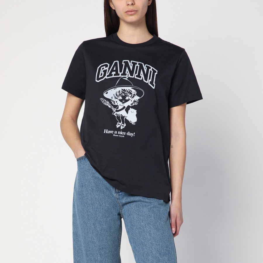 GANNI Black T-shirt with logo print | TheDoubleF