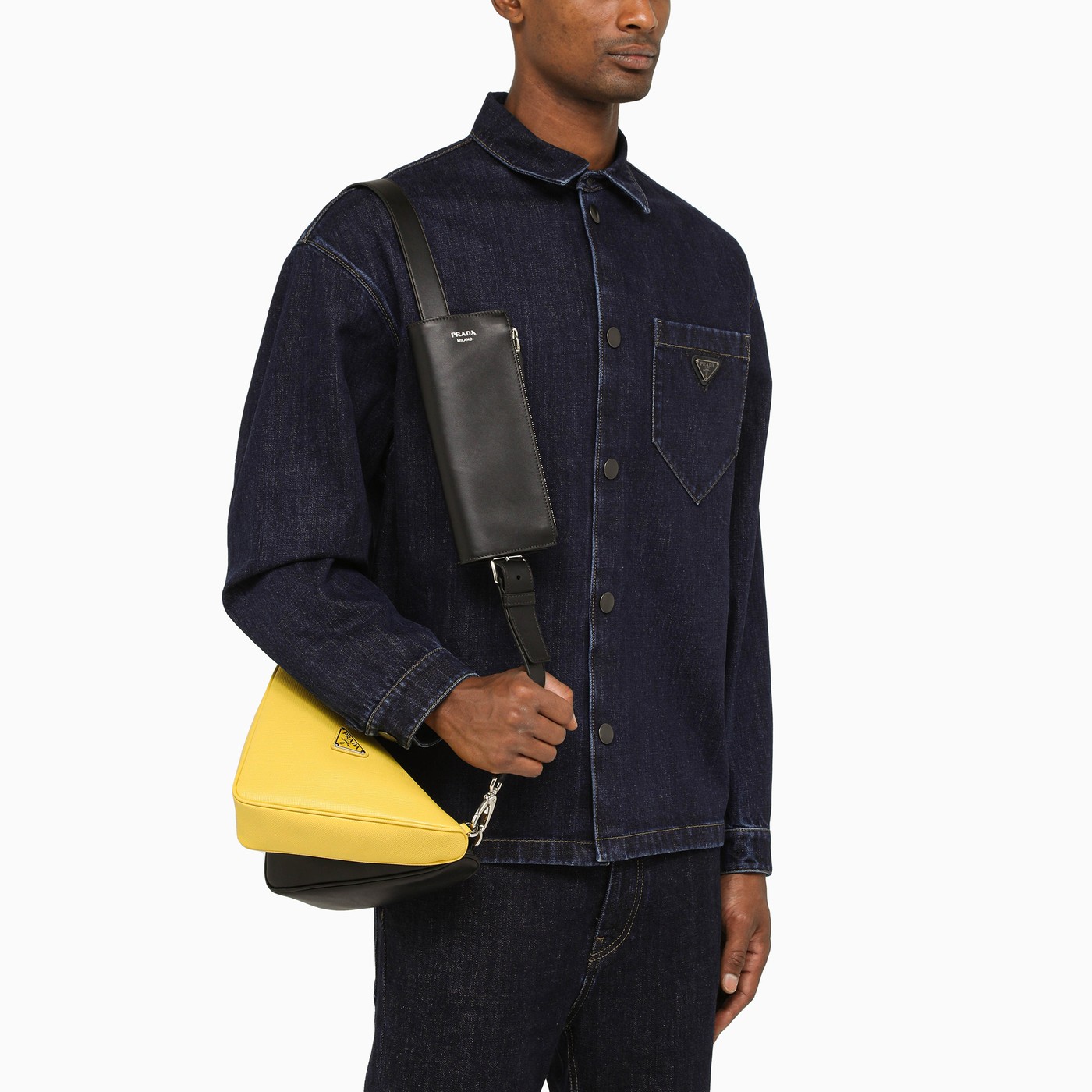 Prada Black and yellow Saffiano messenger bag TheDoubleF