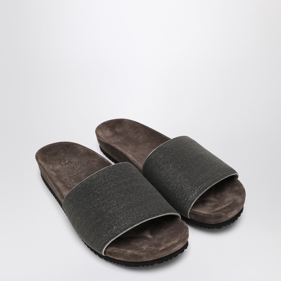 【関税&送料込】Brunello Cucinelli Precious Taupe Slides In Brunello Cucinelli Precious Taupe Slides in Suede | TheDoubleF