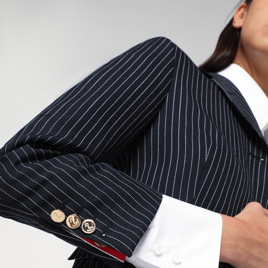【関税&送料込】Thom Browne Navy Pinstripe Wool Blazer Thom Browne Navy pinstripe wool blazer | TheDoubleF