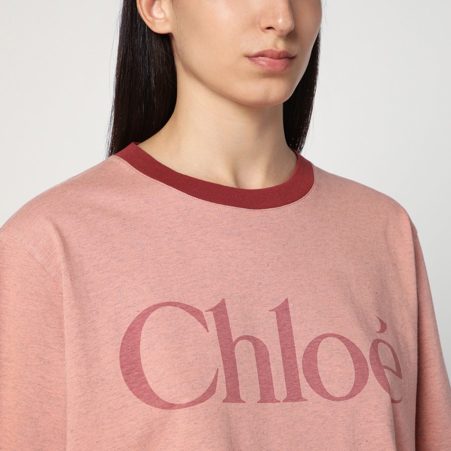 Chloé Pink cotton T-shirt with logo | TheDoubleF