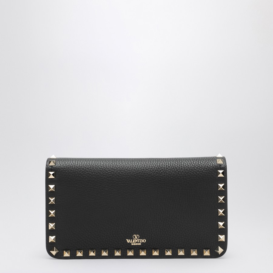クラッチバッグ VALENTINO GARAVANI POUCH WITH BLACK ROCKSTUD CHAIN Valentino Garavani - Rockstud Black Double-Pouch Chain