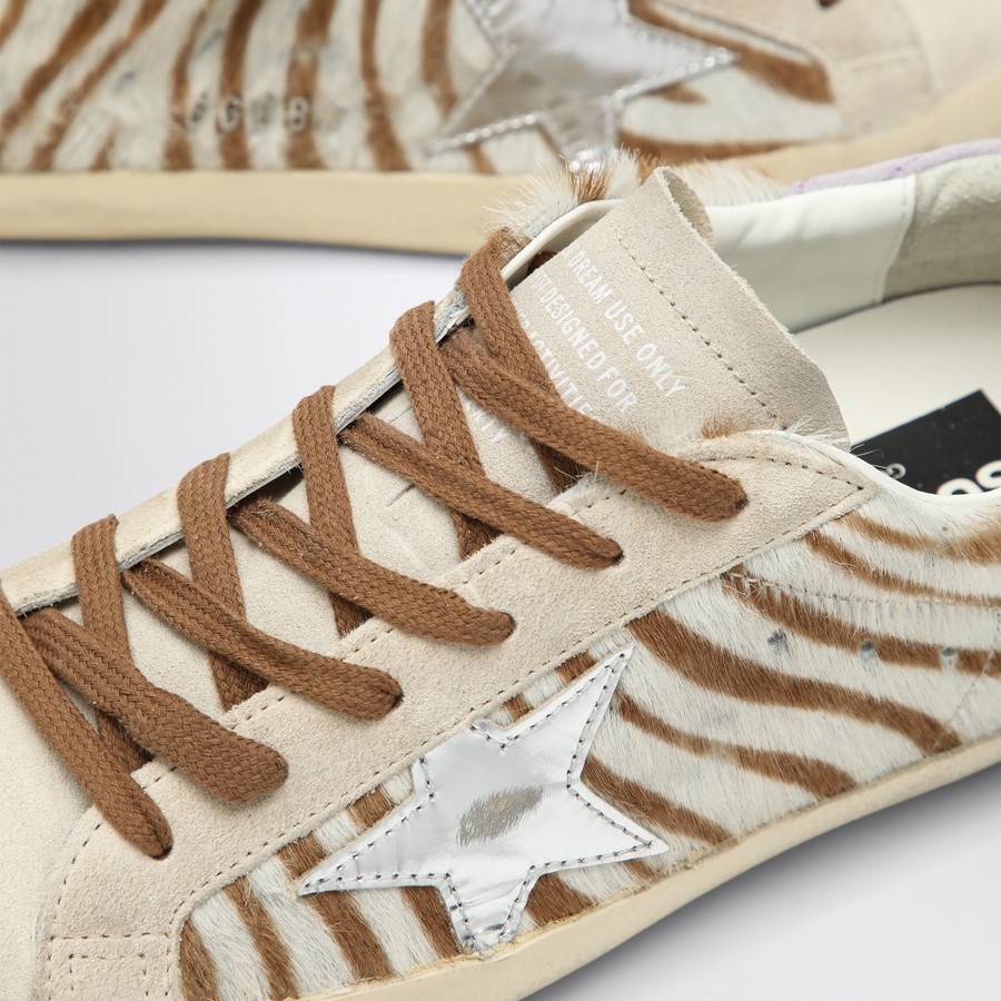 スニーカー Golden  Zebra Pony Hair Sneakers With Silver Star Golden Goose Zebra Pony Hair Sneakers With Silver Star