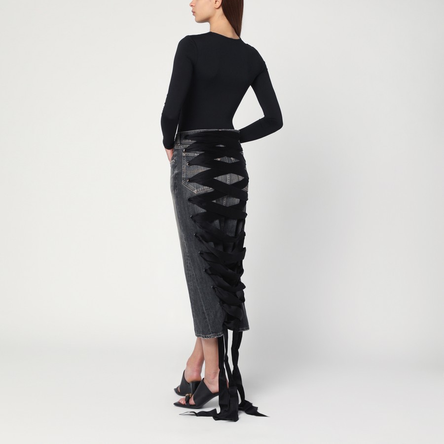 スカート BALENCIAGA Women Mid Skirts 831713TSW67 1441 GREY Balenciaga Skirt with laces in smoky grey denim | TheDoubleF