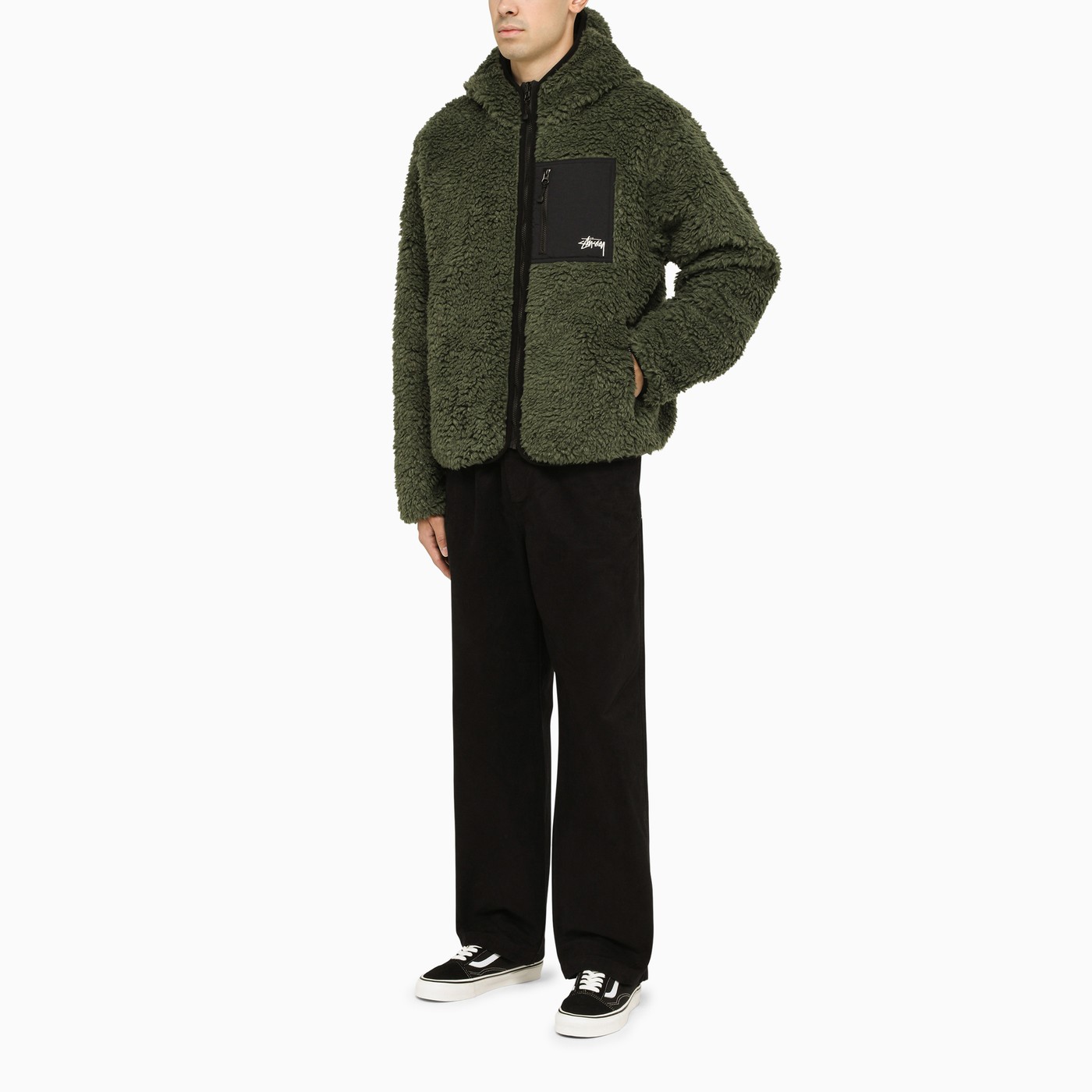 STÜSSY Reversible olive green fleece jacket TheDoubleF