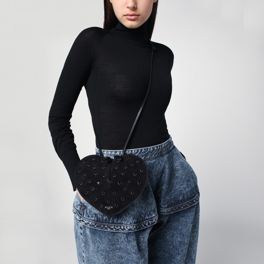 Alaïa Le Coeur black suede bag with crystals | TheDoubleF