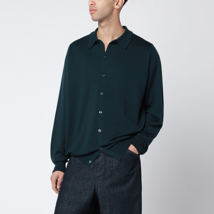 JOHN SMEDLEY Dark green wool cardigan | TheDoubleF
