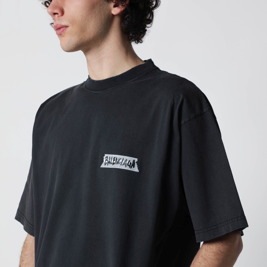 Balenciaga Black washed Masking Tape T-shirt with medium fit