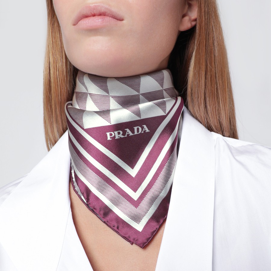 Prada Mauve printed silk twill scarf 55x55 | TheDoubleF