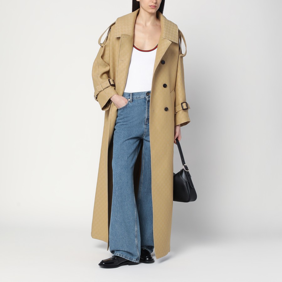 コート GUCCI BEIGE COAT IN SILK AND WOOL GG GUCCI Beige coat in silk and wool GG | TheDoubleF