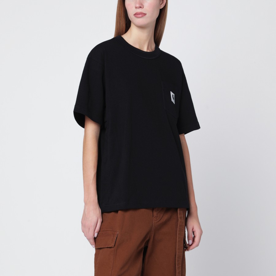 Sacai x Carhartt WIP Black cotton T-shirt with logo patch | TheDoubleF