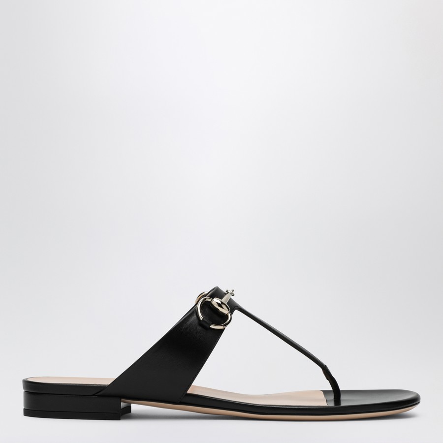 サンダル・ミュール GUCCI Women Sandals 816590C9D00 1000 BLACK GUCCI Flip-flops with black leather clamp | TheDoubleF