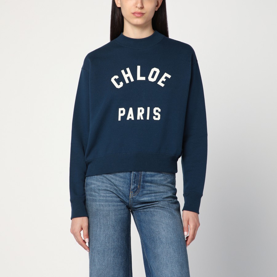 その他 Chloe FW25 Sweatshirts (CH24AJH12192 4C6) Chloé Navy blue sweatshirt with logo | TheDoubleF