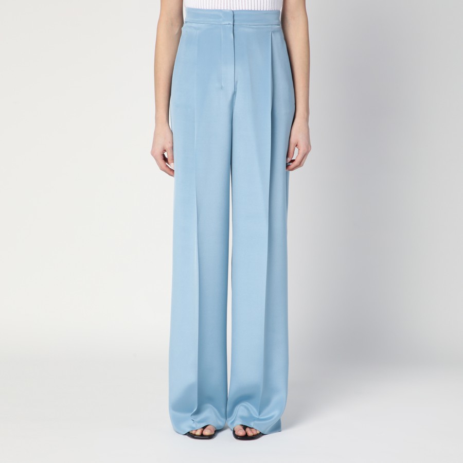 パンツ Max Mara Pianoforte Wide-Leg Sky Blue Trousers In Silk Max Mara Pianoforte Wide-leg sky blue trousers in silk