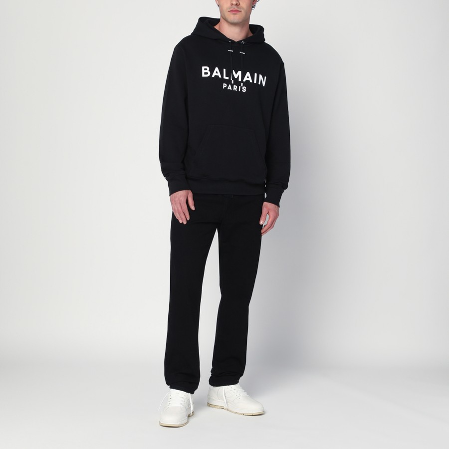 【関税&送料込】Balmain Black Cotton Hoodie With Logo Balmain Black Cotton Men's Hoodie with Logo