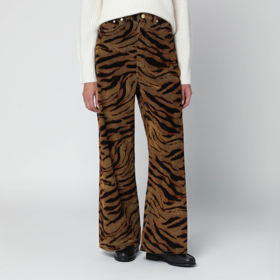 GANNI Khaki zebra-print baggy jeans | TheDoubleF