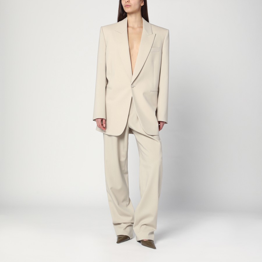 アウターその他 SAINT LAURENT Woman Blazer Beige 823003Y2L82 2630 Saint Laurent Beige single-breasted jacket in wool | TheDoubleF