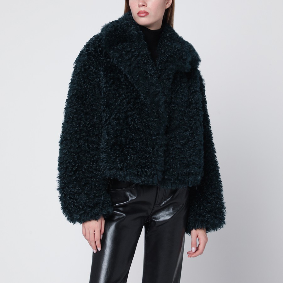 STAND STUDIO Petrol green short faux-fur jacket | TheDoubleF