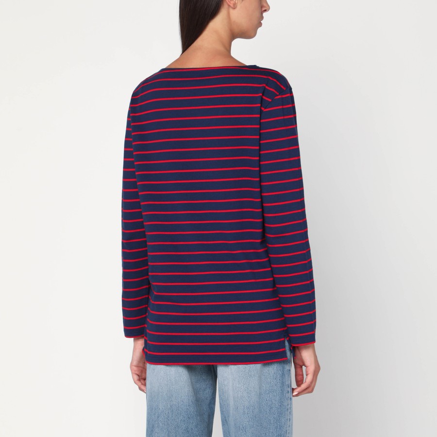 Tシャツ・カットソー VALENTINO STRIPED COTTON JERSEY T-SHIRT (7B3MG24W9GH BMZ) Valentino Blue T-shirt with red stripes by Valentino