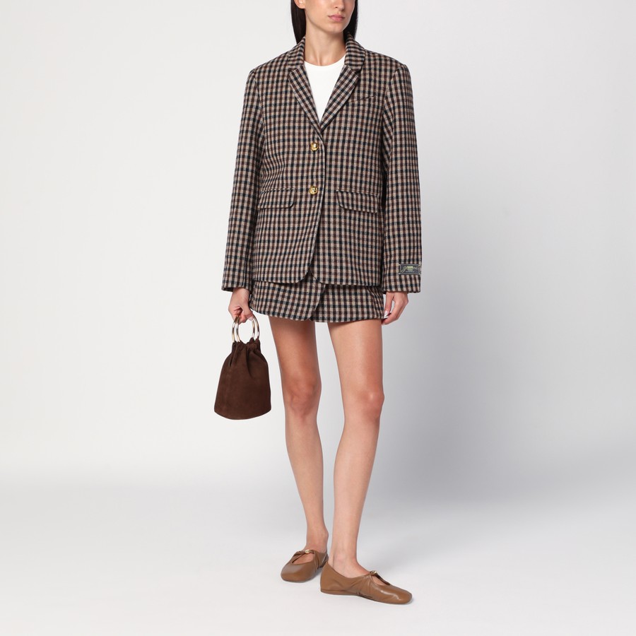 【関税&送料込】Ganni Mini Skirt With Check Pattern Black Crinkled Check Mini Bubble Skirt | GANNI US