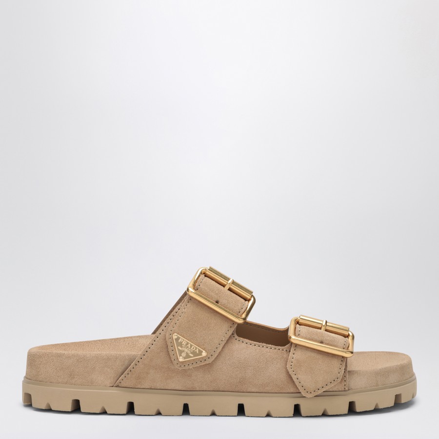 Prada Ecru suede sandal slider TheDoubleF