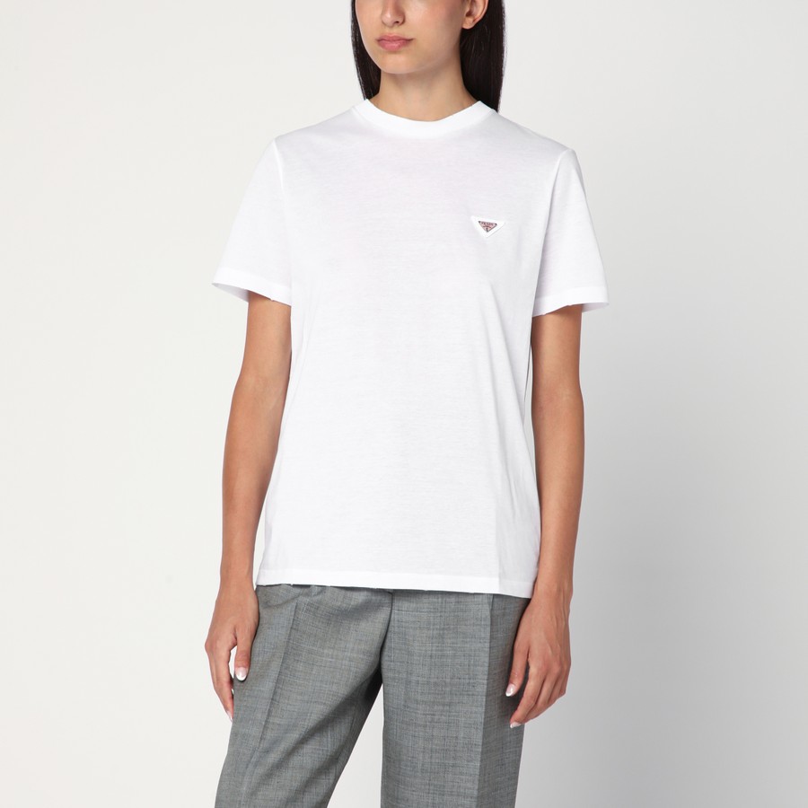 PRADA★Logo T-shirt プラダ レディース Tシャツ 35838SOOO15ZG Prada White T-shirt with triangle logo | TheDoubleF