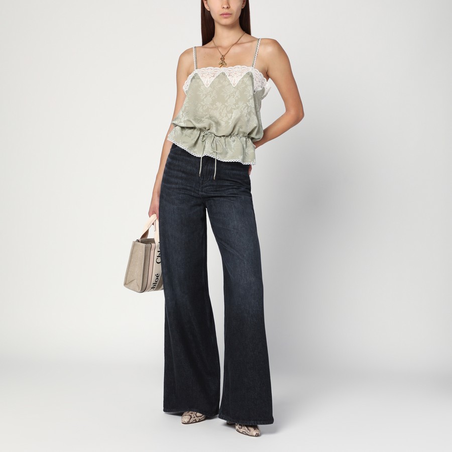 Tシャツ・カットソー CHLOE LIGHT GREEN SILK JACQUARD TOP WITH ROSES Chloé Light green silk jacquard top with roses | TheDoubleF
