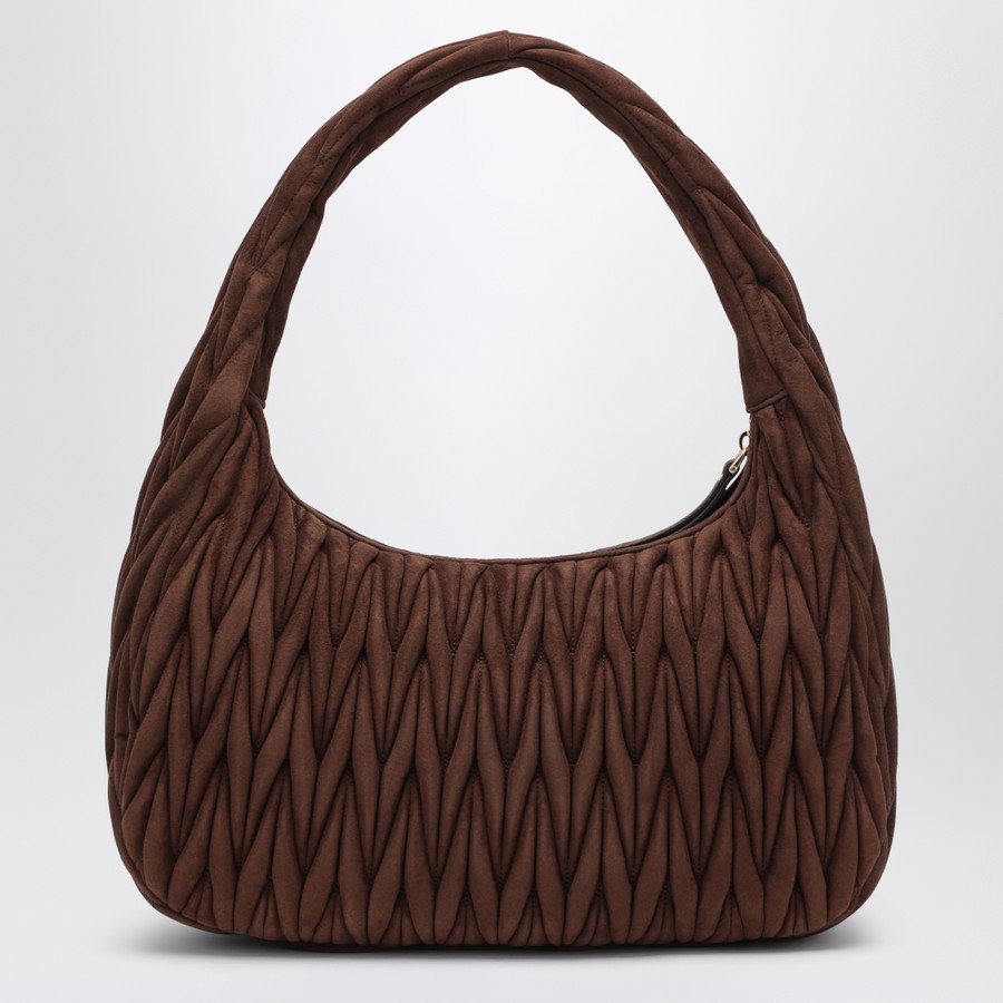 ミュウミュウ ワンダーXL b ココアカラー キルティングスエード Miu Miu Wander XL bag cocoa colour in quilted suede | TheDoubleF