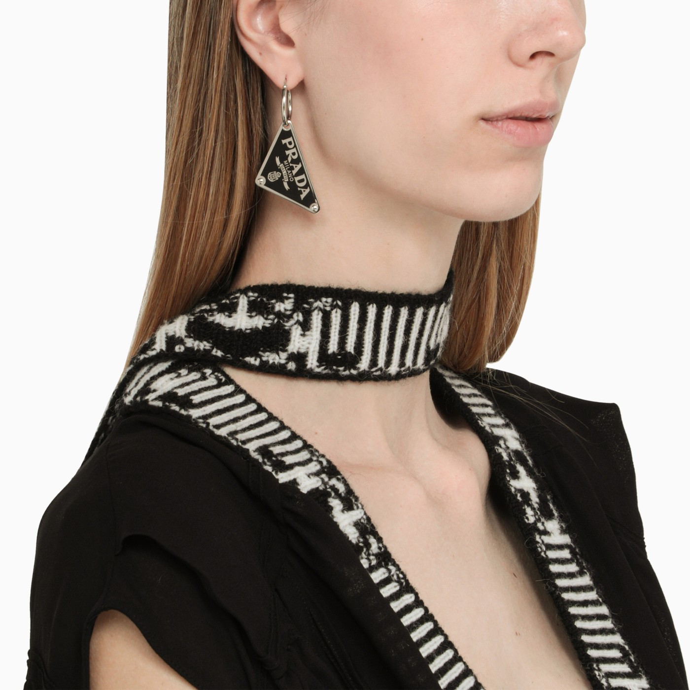 Prada Black Symbole pendant single earring TheDoubleF