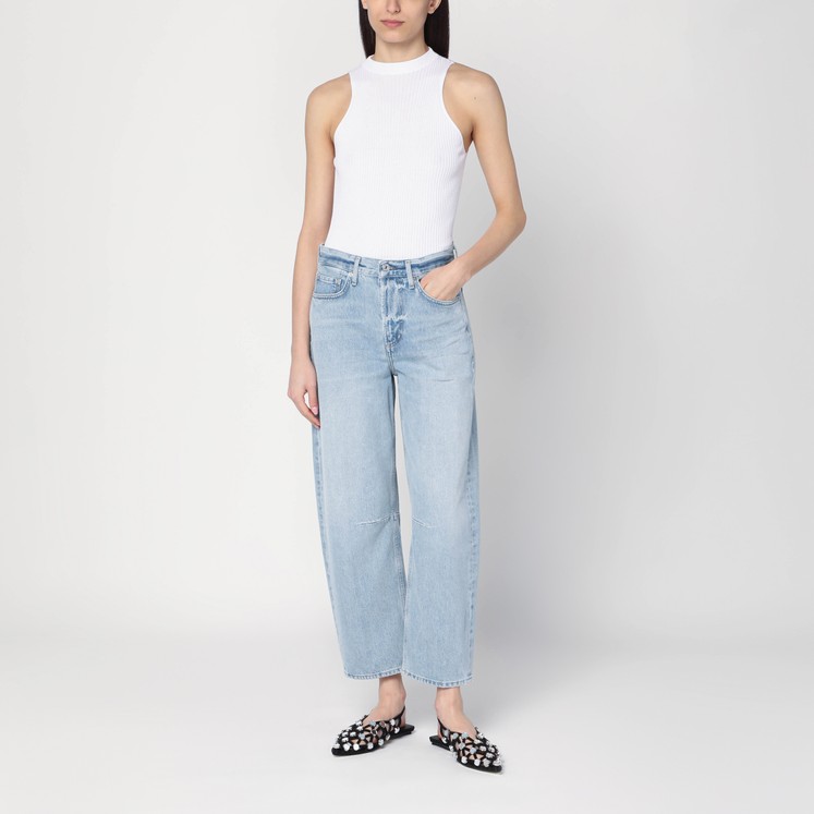 The Attico Sky blue jeans with long leg curled at the hem