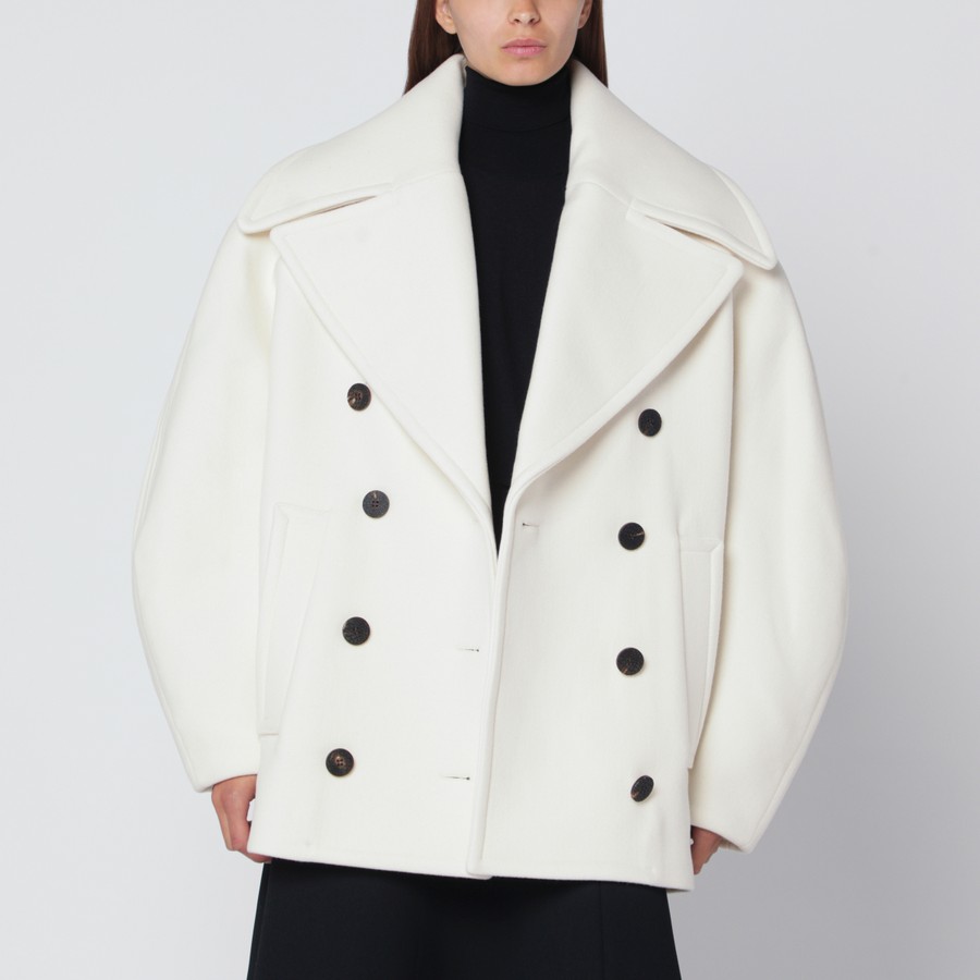 JACQUEMUS Cappotto doppiopetto bianco in lana TheDoubleF