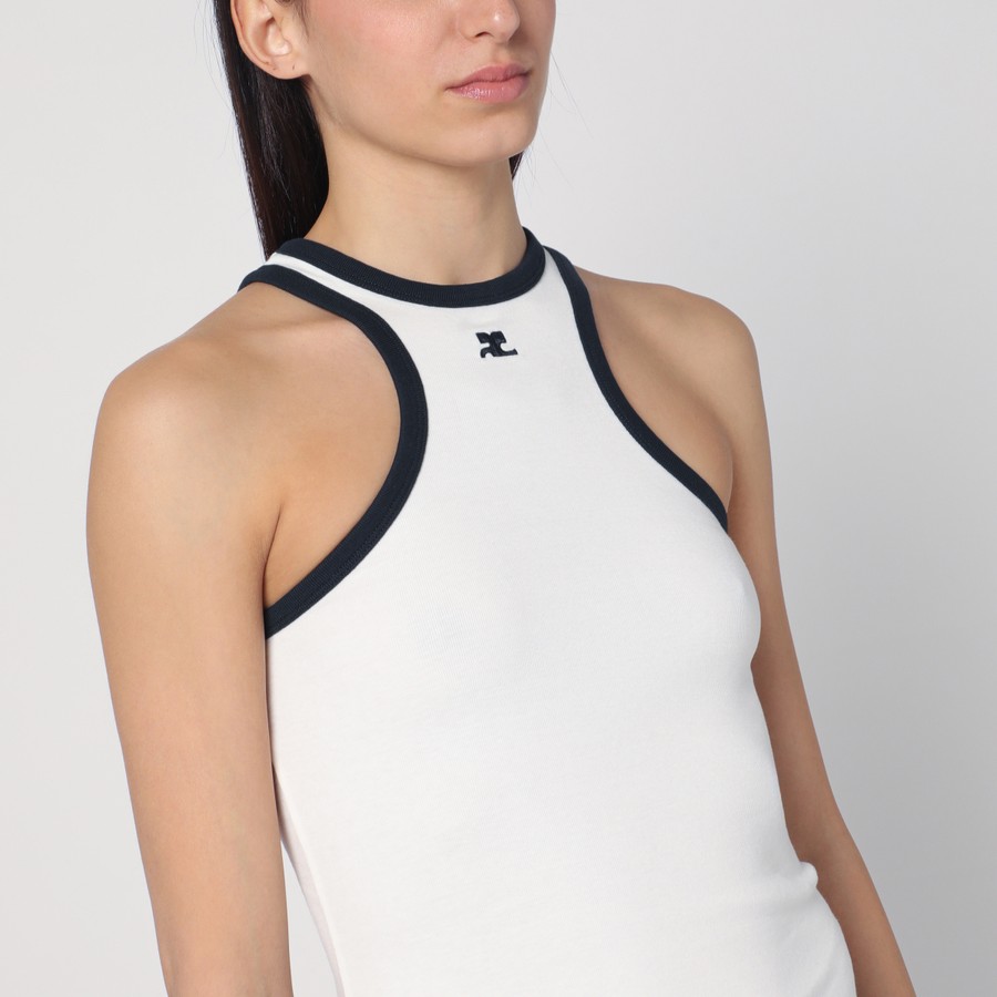 【関税&送料込】Courreges White Mini Dress With Navy Blue Tr SCUBA MINI DRESS - courrèges