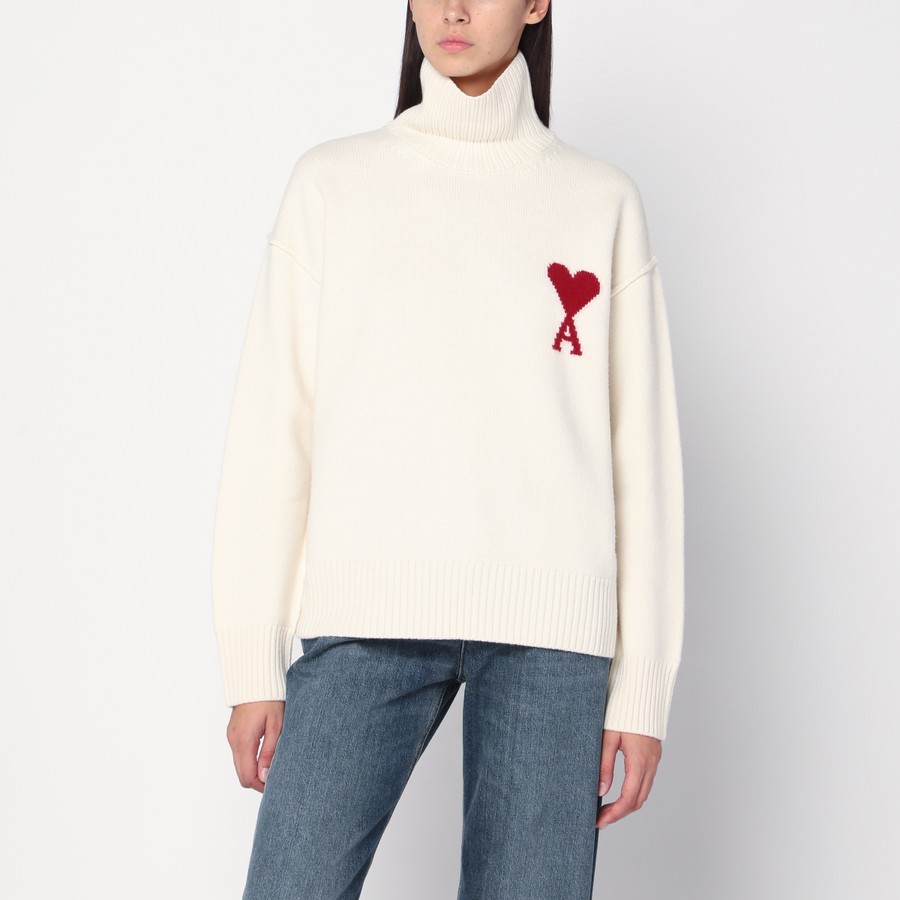 Ami Paris White Ami De Coeur turtleneck sweater | TheDoubleF