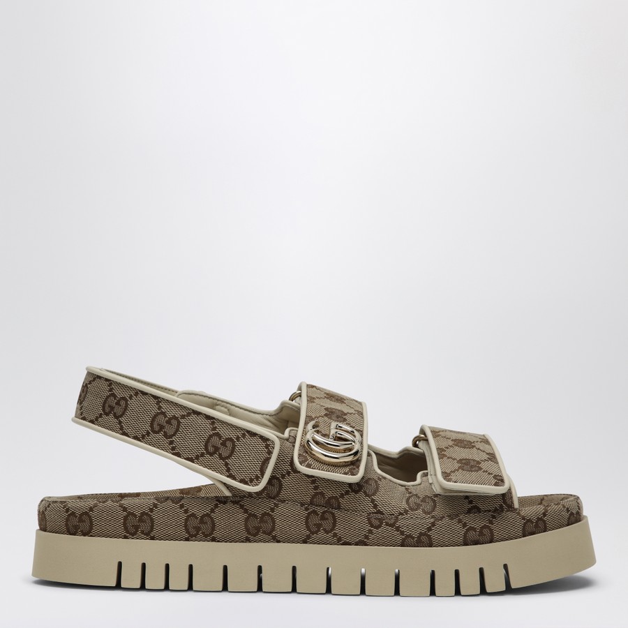 GUCCI Beige GG fabric sandals with Double G | TheDoubleF