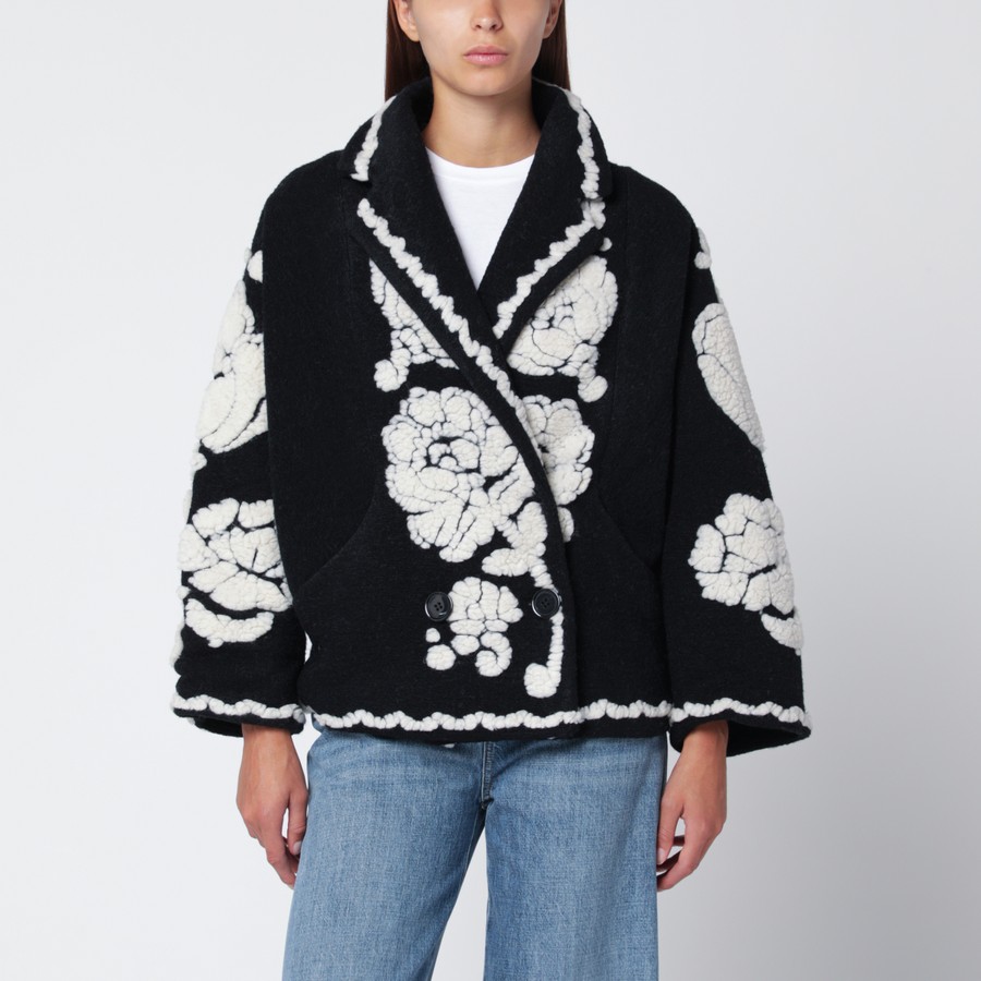 FARM Rio Black short coat with floral embroidery TheDoubleF