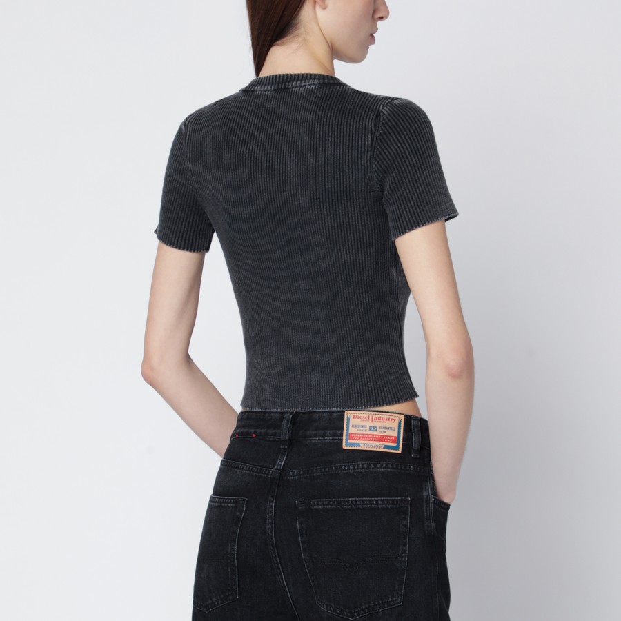 Diesel Cropped washed black T-shirt with metallic Oval D | TheDoubleF