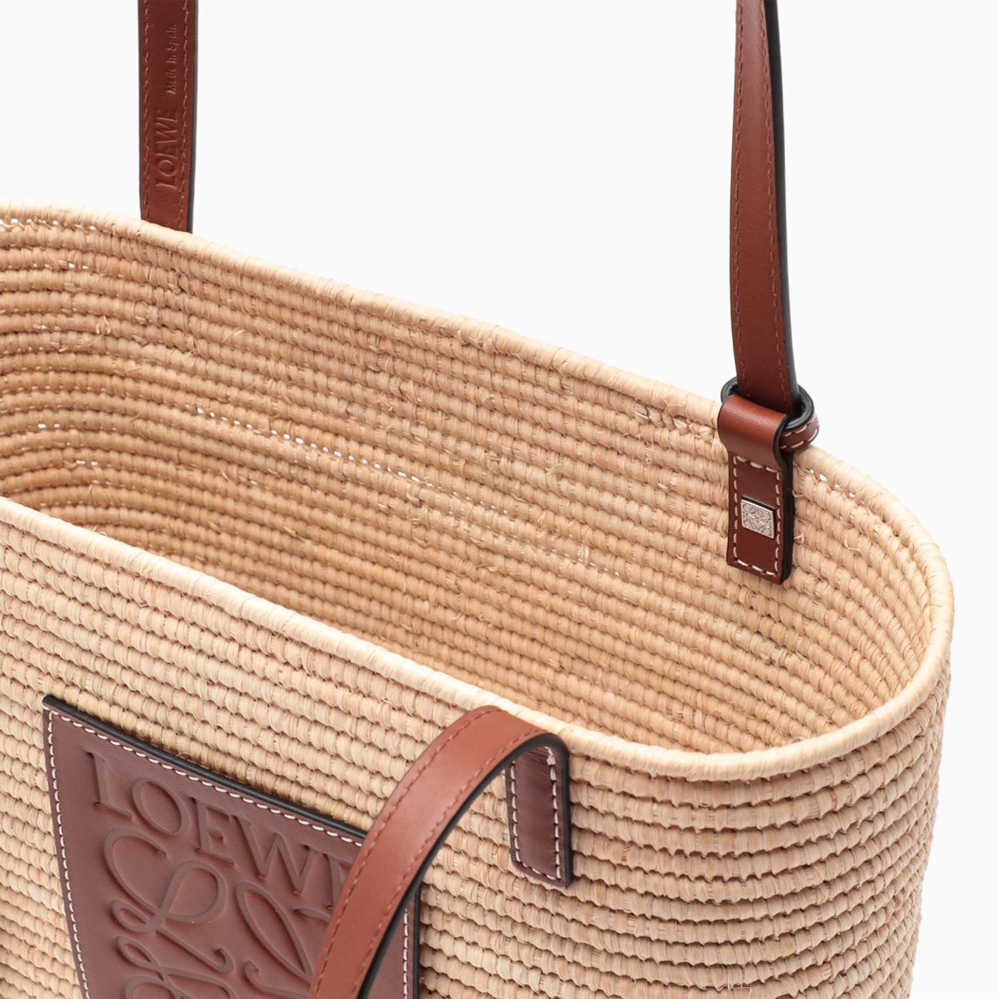Loewe Small Square Basket bag in raffia and calfskin TheDoubleF