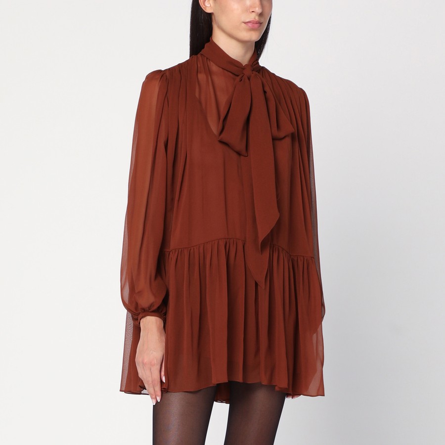 ワンピース Saint Laurent Rust-Colored Lavalliere Silk Dress Saint Laurent Rust-colored lavallière silk dress | TheDoubleF