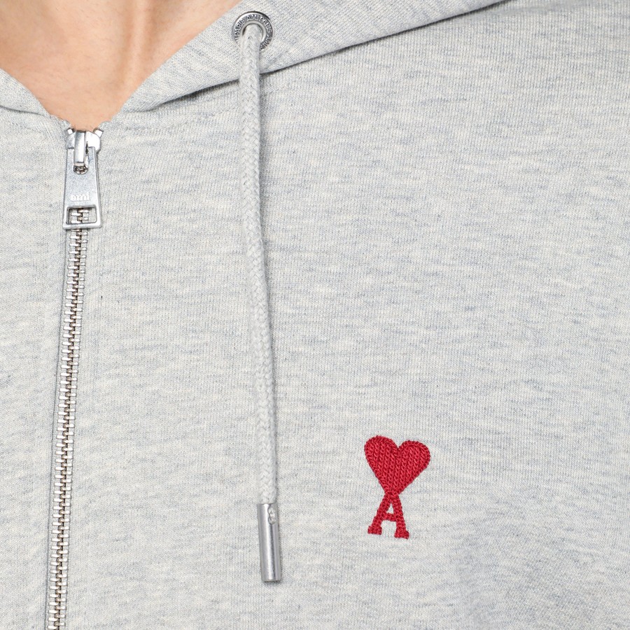 Ami Paris Ami De Coeur zip-up sweatshirt light grey | TheDoubleF
