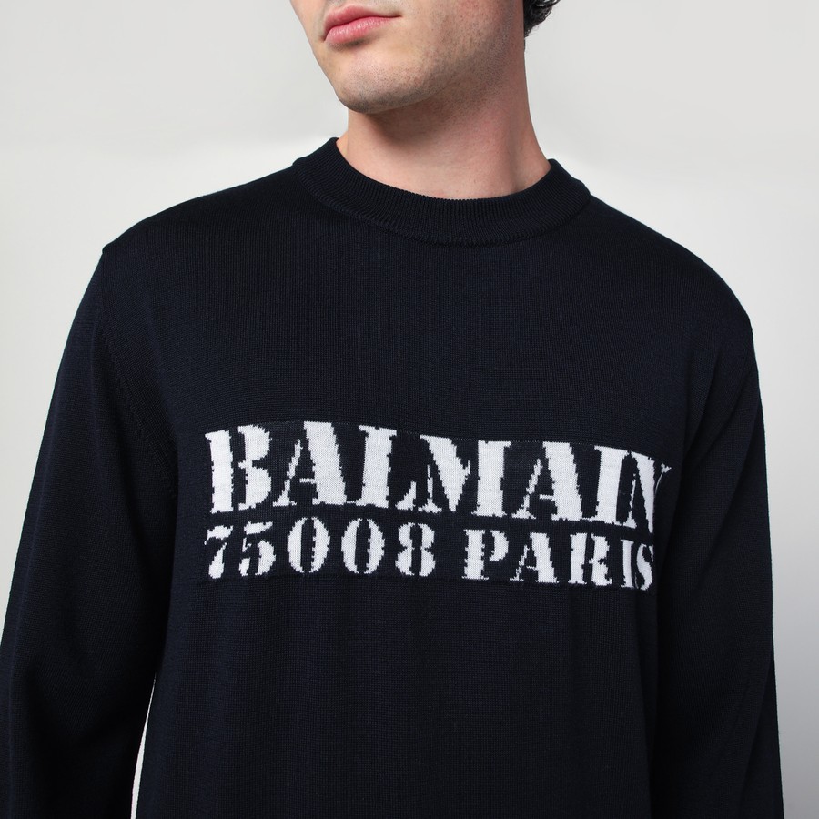 【関税&送料込】Balmain Blue Wool Sweater With Logo Balmain Blue wool sweater with logo | TheDoubleF