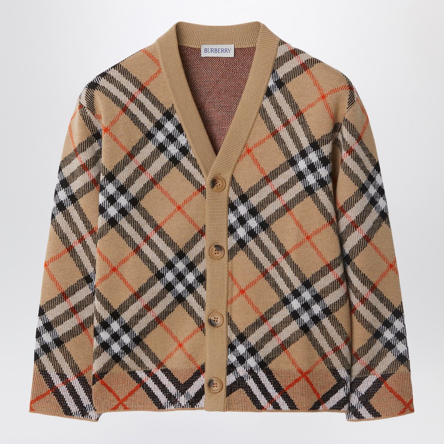 Burberry Beige cardigan with Check motif in wool TheDoubleF