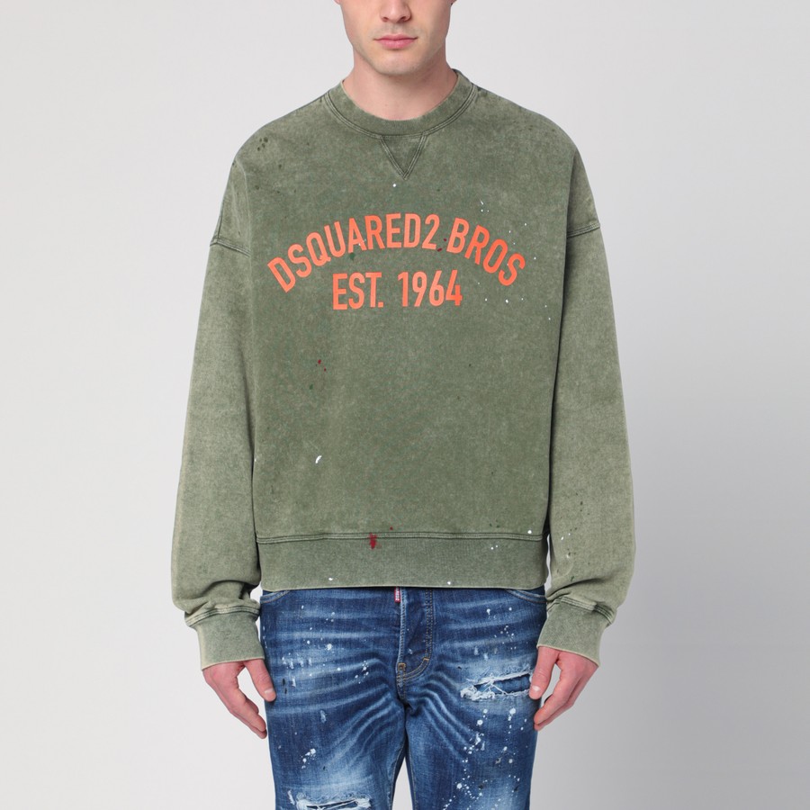 Dsquared2 Grünes ausgewaschenes Sweatshirt mit Logo TheDoubleF