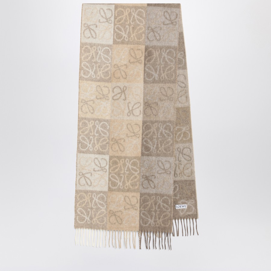 ボレロ・ショール Loewe White/beige Anagram wool and cashmere scarf Loewe Anagram Scarf Print Wool & Cashmere Scarf | Neiman Marcus