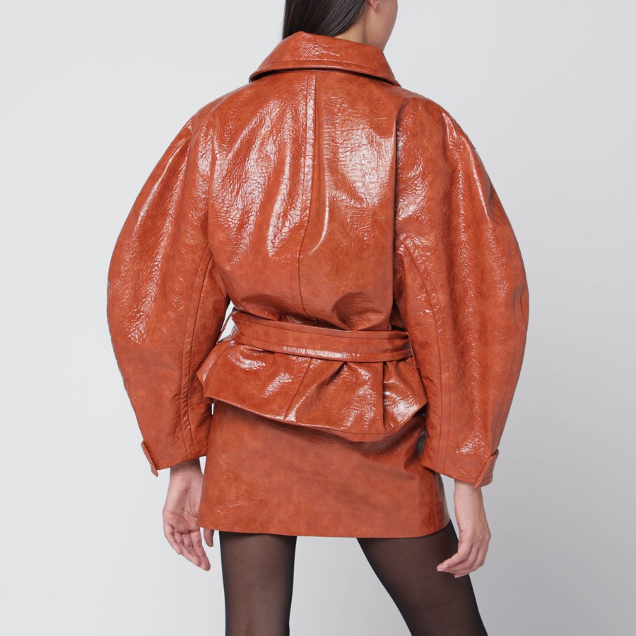 THE ANDAMANE Tan leather-effect belted jacket | TheDoubleF