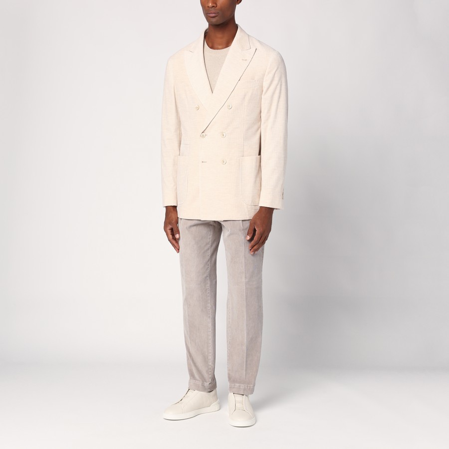 Brunello Cucinelli Giacca doppiopetto beige in velluto a